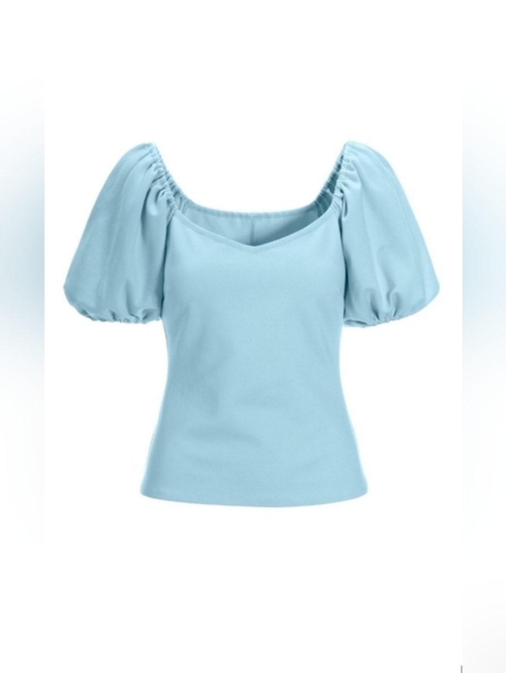 NWOT! Boston Proper Women's Sky Blue Spring Puff Sleeve Resort Crop Top Small - Picture 14 of 16